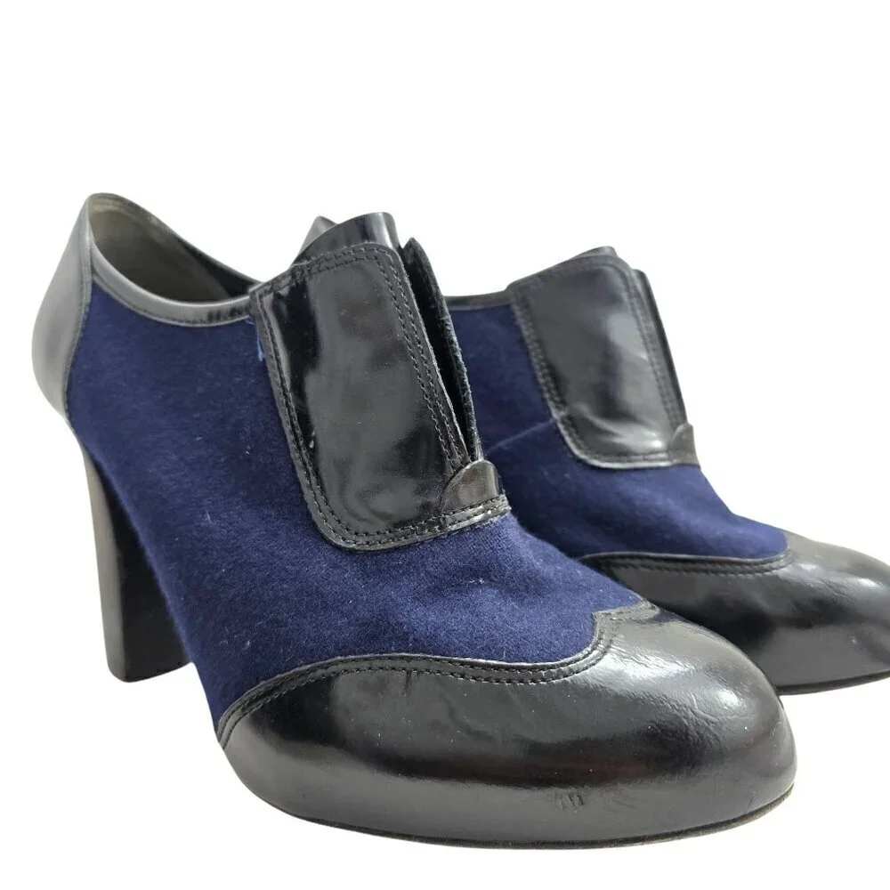 Tory Burch Ankle Wingtip Bootie Heels Navy Blue and Black
